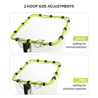 Volleyball Setter Training Equipment Volleyball Setting Trainer Setter Net with 2 Target Hoop Size 5 Angle and Height Adjustments Ball Collection Bag