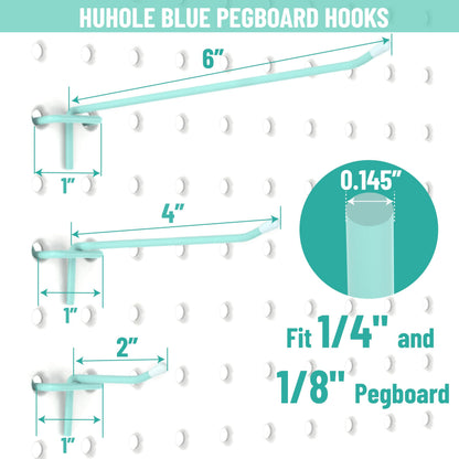 HUHOLE Pegboard Hooks 6 Inch 50PC, Blue Peg Board Hooks, Fit 1/4" or 1/8" Pegboard, Ideal Peg Board Organizer Accessories for Garage Tool Organization, Wall Storage (Blue, 6 Inch)