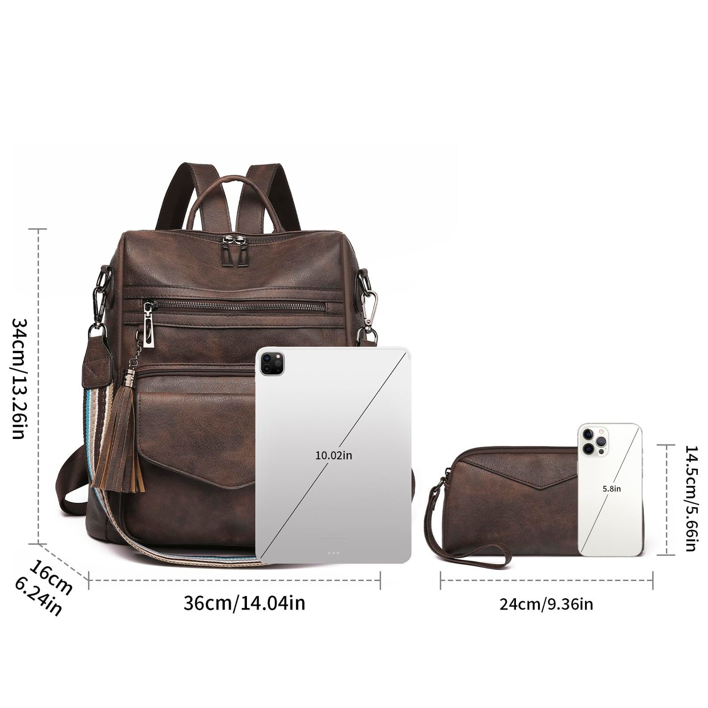 GAEKEAO Backpack Purse for Women Fashion Leather Designer Travel Backpack Purses Convertible Shoulder Bag with Wristlet (Two-toned Coffee)