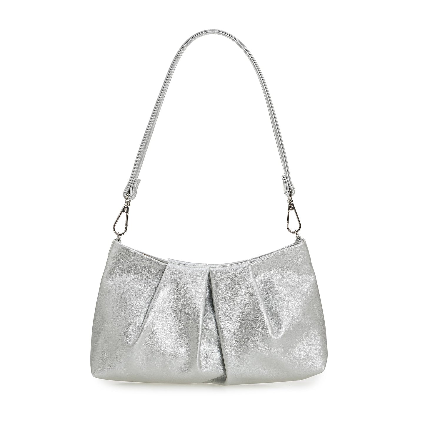 CHARMING TAILOR Women Clutch Bag Dressy Formal Handbag Pleated PU Clutch Purse for Cocktail Prom Wedding Party (Silver)