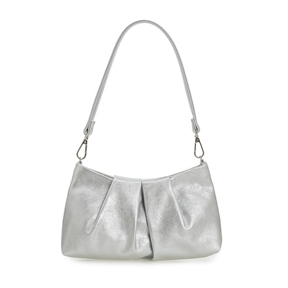 CHARMING TAILOR Women Clutch Bag Dressy Formal Handbag Pleated PU Clutch Purse for Cocktail Prom Wedding Party (Silver)