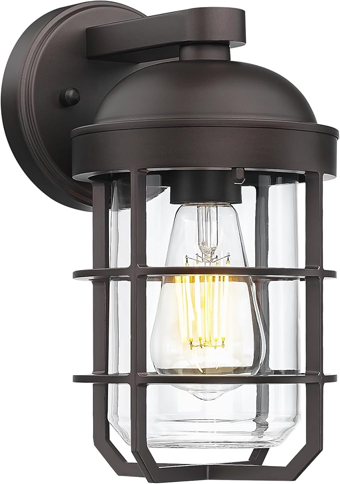 Emliviar Farmhouse Wall Mount Outdoor Lighting, Nautical Exterior Light Fixture Metal with Clear Glass, Outside Light in Oil Rubbed Bronze Finish for Garden & Porch, GE255BL ORB