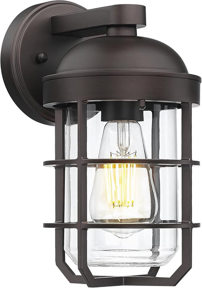Emliviar Farmhouse Wall Mount Outdoor Lighting, Nautical Exterior Light Fixture Metal with Clear Glass, Outside Light in Oil Rubbed Bronze Finish for Garden & Porch, GE255BL ORB