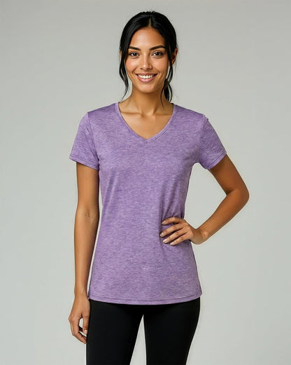 Real Essentials 5 Pack: Women's Dry-Fit Short Sleeve V Neck T Shirt Workout Fitness Yoga Top Tee, Set 7, M