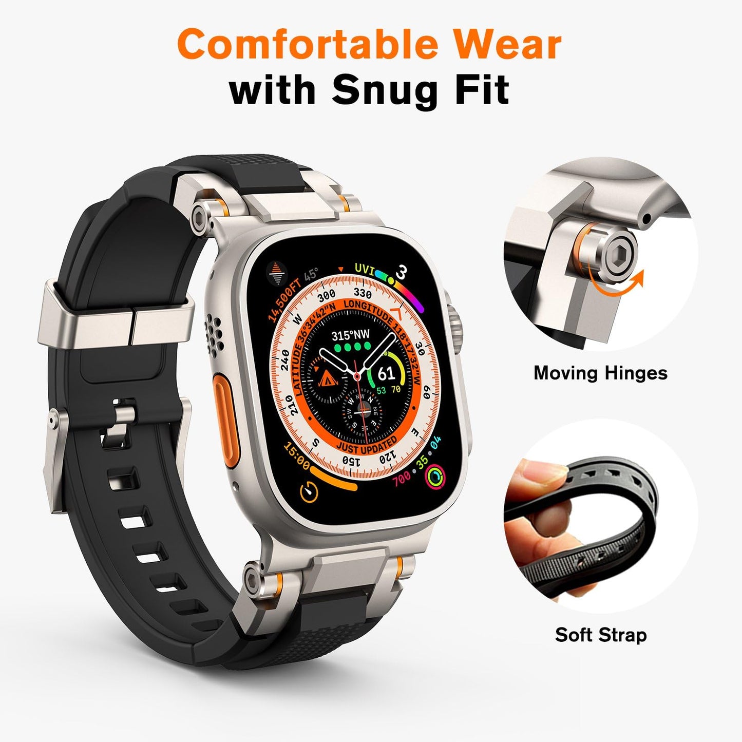 amBand Bands Compatible with Apple Watch Ultra 3/2/1 49mm, M1 Sport Series Rugged Durable Strap with Metal Connector to Match Ultra's Titanium Case for iWatch 49mm Men Titanium/Black