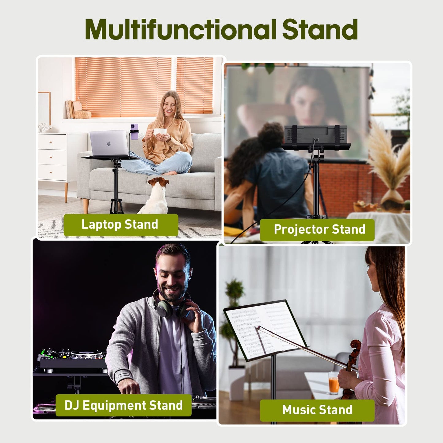 ORWOD Projector Stand Laptop Tripod - Portable Tripod Adjustable Height 20 to 60 Inch, Projector Stand with Gooseneck Phone Holder ＆ Mouse Tray, Laptop Floor Stand for Podium, Studio, DJ Racks