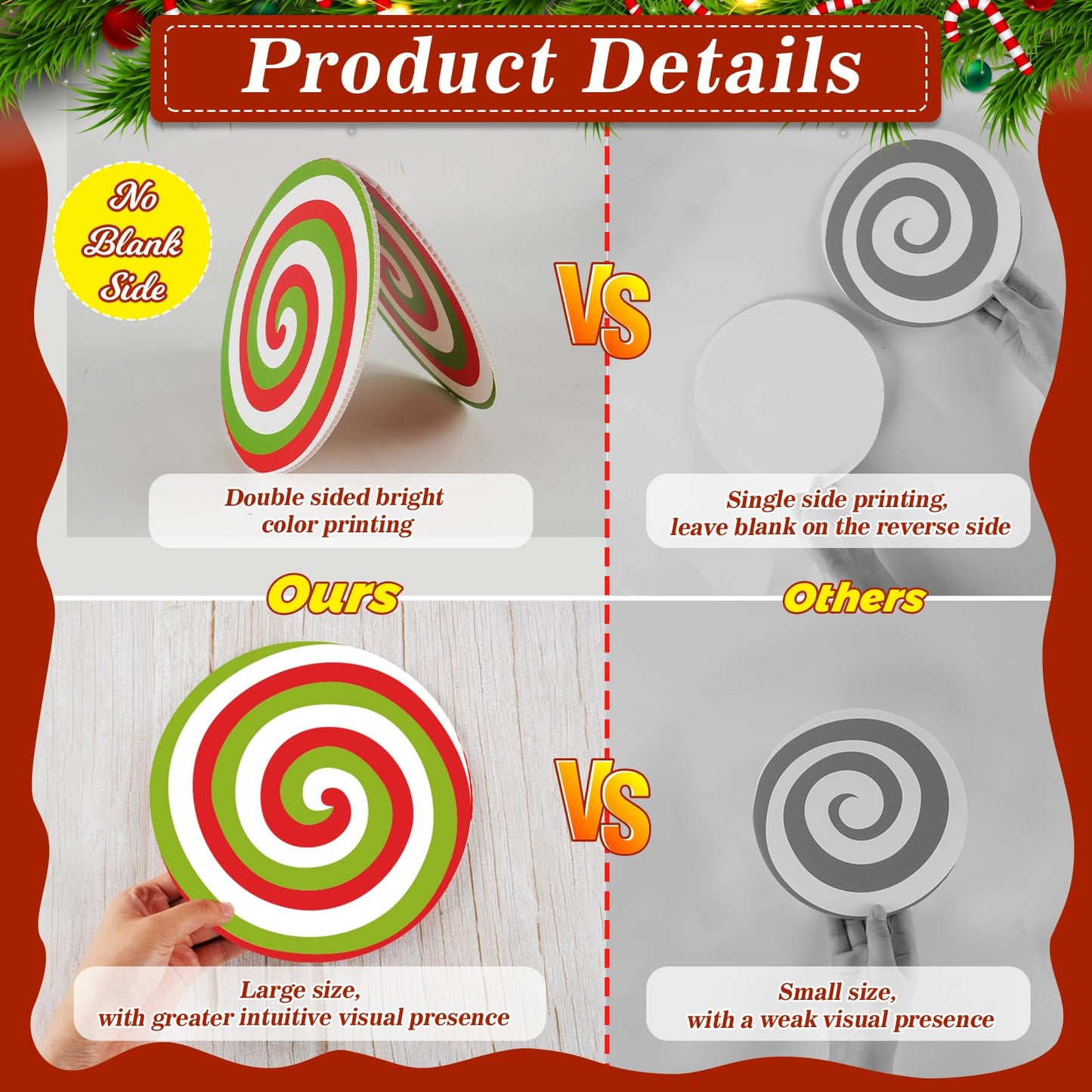 12Pcs Large Candy Christmas Tree Decorations Peppermint Lollipop Christmas Picks for Tree, 7.87" Red Green White Candy Ornaments, Plastic Candyland Tree Topper for Xmas Holiday Party Vase Decor