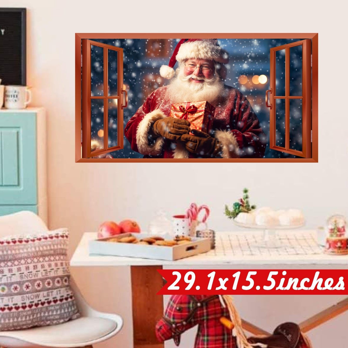 Christmas Wall Decals Santa Claus Stickers for Christmas Wall Decorations Indoor Xmas Fake Window Walls Decal Peel and Stick Merry Xmas Art Murals Vinyl Sticker for Winter Holiday Party Supplies
