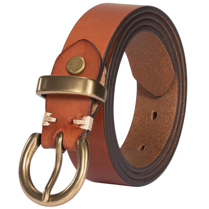 TYWestyles Womens Belt for Jeans Genuine Leather Belt Vintage Solid Brass Circle buckle Gift Box Packaging