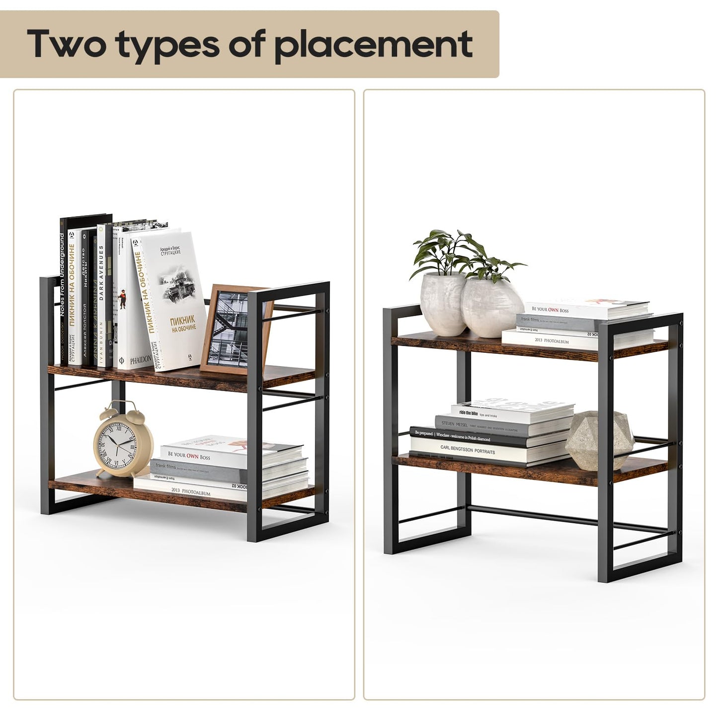ART-GIFTREE Office Desk Shelf Organizer, Wood Desktop Bookshelf Supplies Storage Rack, Shelf for Top of Desk and Dresser (Brown-2 Tier)