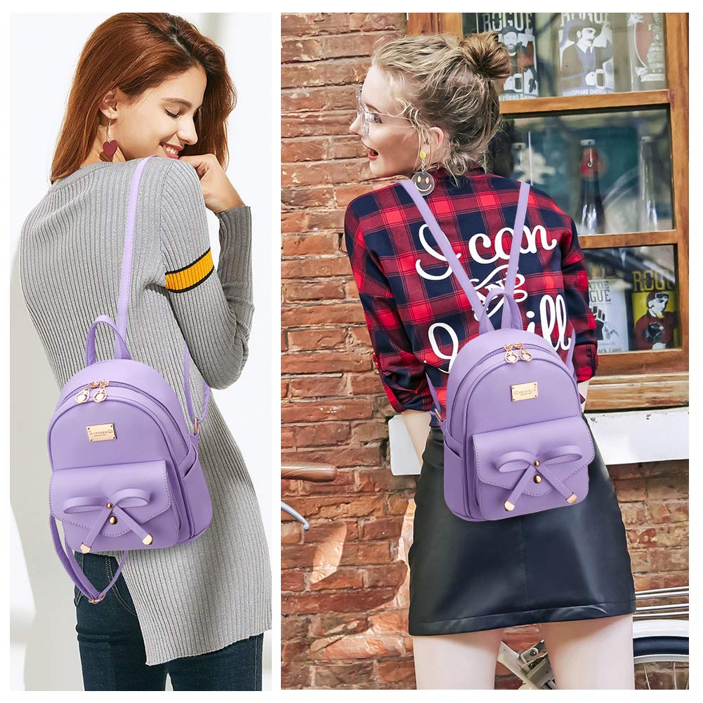 I IHAYNER Girls Bowknot Cute Leather Backpack Mini Backpack Purse for Womens Gold Pink