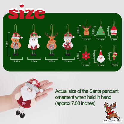 10-Piece Christmas Felt Ornament Set, Featuring Plush Santa Claus, Snowman, Reindeer, and Bear Ornaments, Suitable for Christmas Tree, Home, and Party Decoration (10 Different Designs)