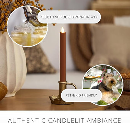 Luminara Flameless Candle Taper (1" x 9.5") Melted Top Real Wax Unscented Remote Ready Timer (Caramel Café)