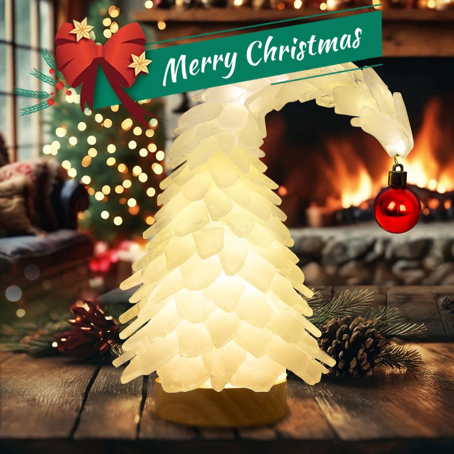 Crooked White Sea Glass Christmas Tree with LED Lights - Handcrafted Whimsical Mini Christmas Tree, Ideal for Christmas, New Year, Coastal Holiday Decor & Gifts, Versatile Home Decor