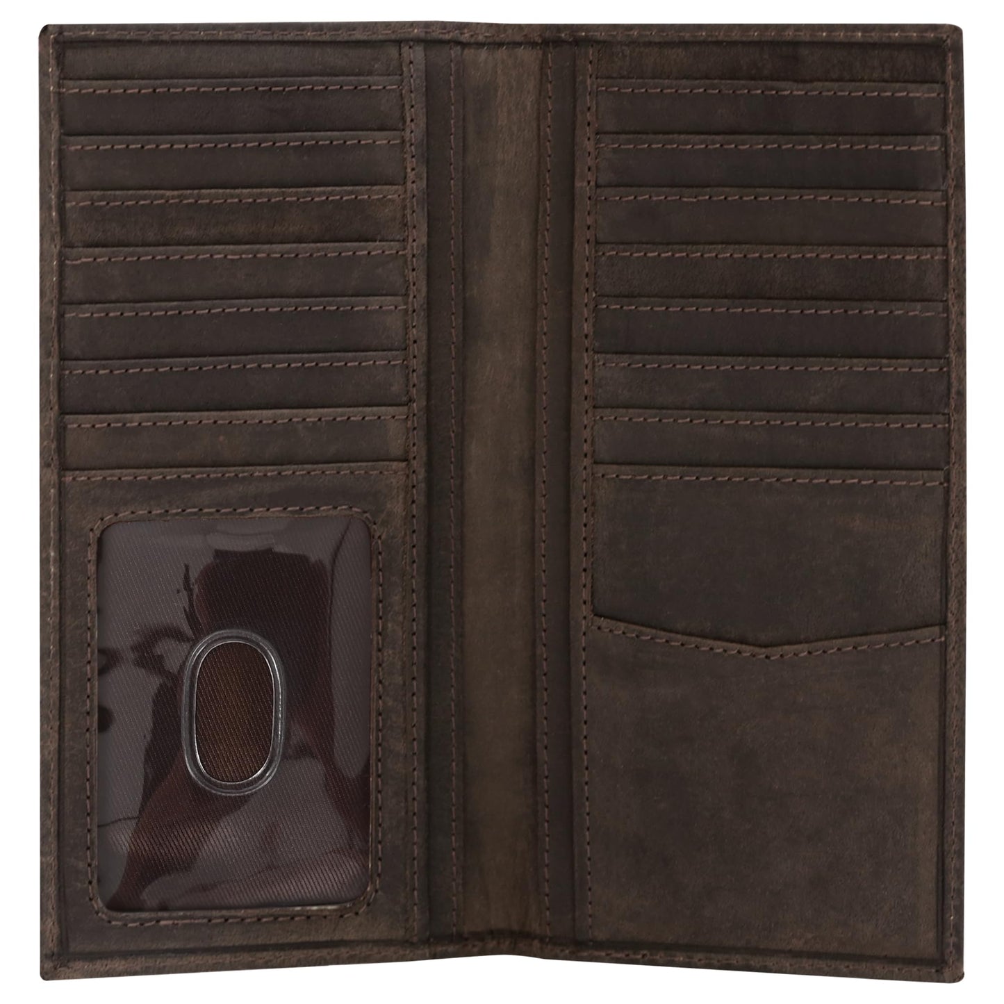 ELIZO Men's Genuine Leather Long Wallet - RFID Blocking Rodeo Checkbook Wallet | Slim Western Bifold Wallet with 16 Card Slots, ID Window | Top Grain Leather Cowboy Wallet