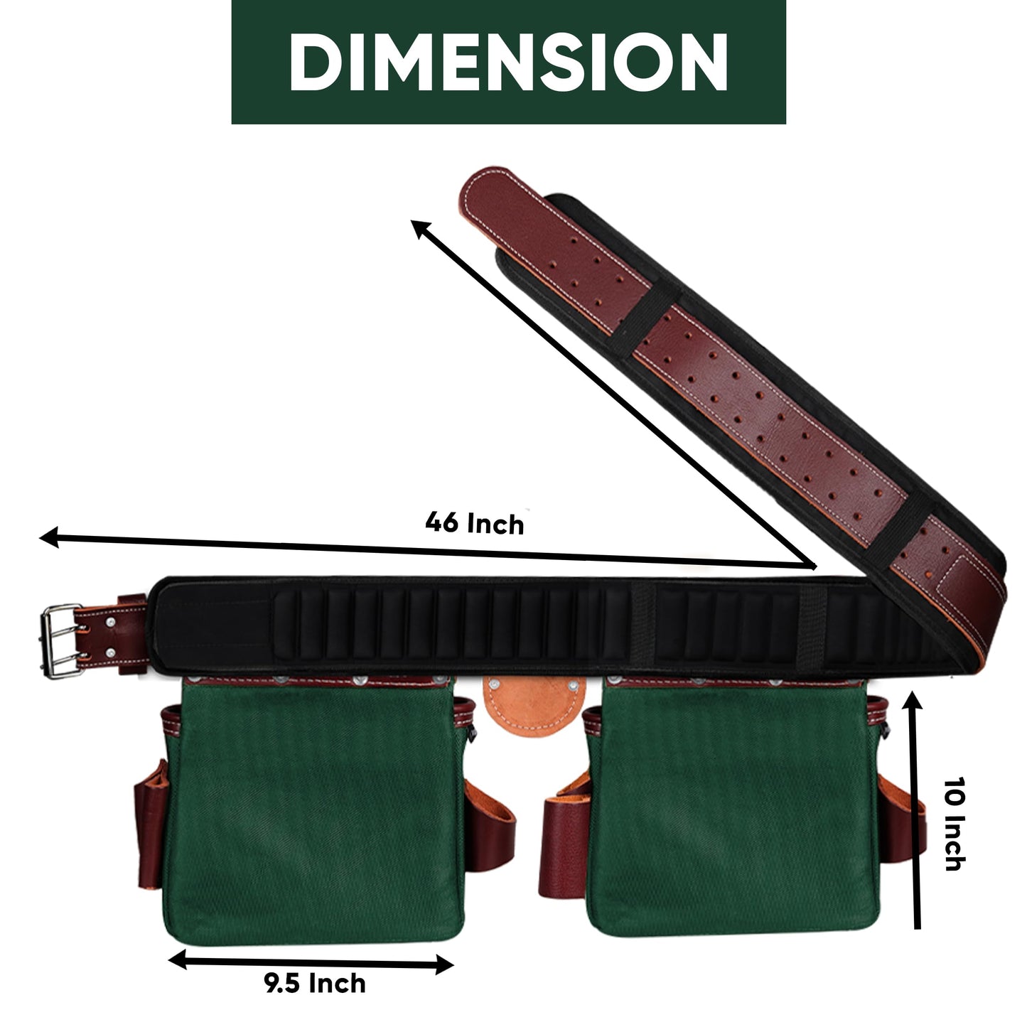 FUERI Electrician's Heavy Duty 26 Pocket Leather-Nylon Tool Belt & Bag Combo for Men, Comfort Back Support Padded Belt, 2 Large Storage Capacity Pouches, Best for Framers, Carpenter, Roofing