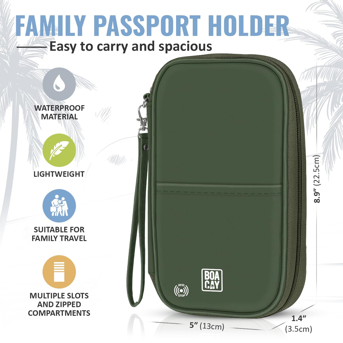 BOACAY Travel Document Organizer with RFID, Family Passport Holder, Wallet for Women & Men, Portable & Waterproof Case for Cards, Boarding Pass, Money