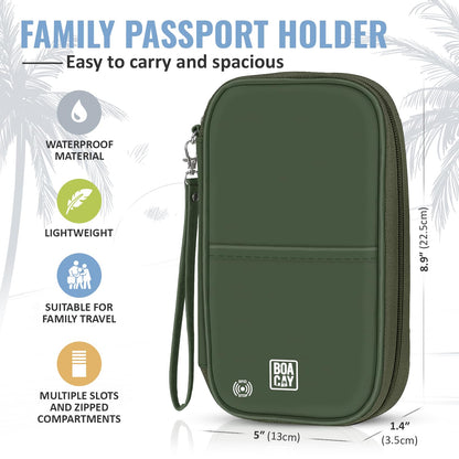 BOACAY Travel Document Organizer with RFID, Family Passport Holder, Wallet for Women & Men, Portable & Waterproof Case for Cards, Boarding Pass, Money