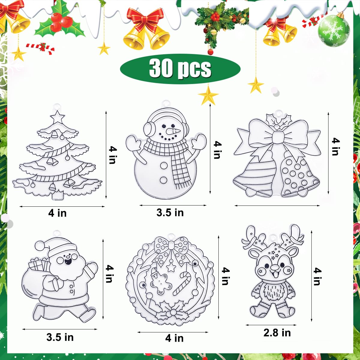 AUEKIV Christmas Suncatcher Kit 30 Sets Christmas Sun Catcher Window Paint Art DIY Craft Kits Santa Snowman Snowflake Reindeer Suncatchers Decoration for Classroom Holiday Home Party Activity Project