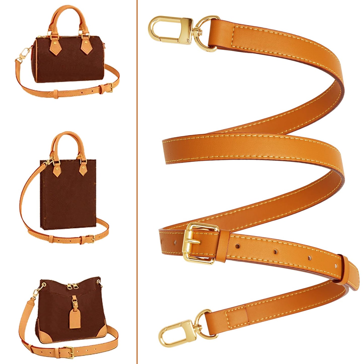 YAZHIMI Vachetta Leather purse strap Genuine Leather Adjustable Replacement Strap for Shoulder Bag Handbag Purse (Honey brown-leather purse strap)