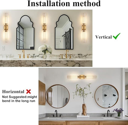Gold Crystal Bathroom Wall Sconce Light Fixture Modern Bathroom Vanity Light,28.5in Brass Sconces Wall Lighting,Linear Indoor Wall Sconce Light for Bedroom,Hallway,Staircase,Living Room,Dining Room