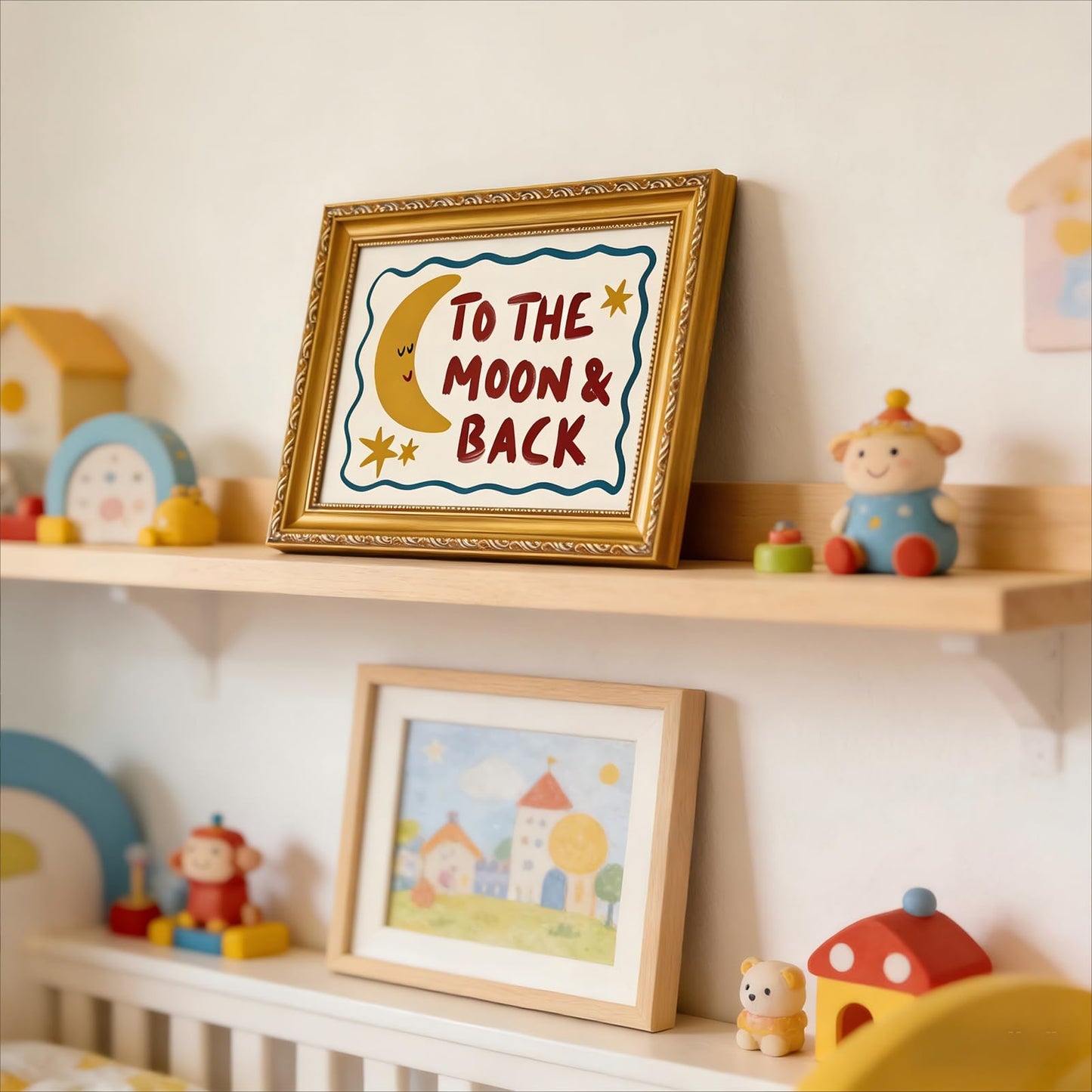 FKRYTYB Moon & Star Wall Art Ornate Gold Framed Nursery Decor 16x12in