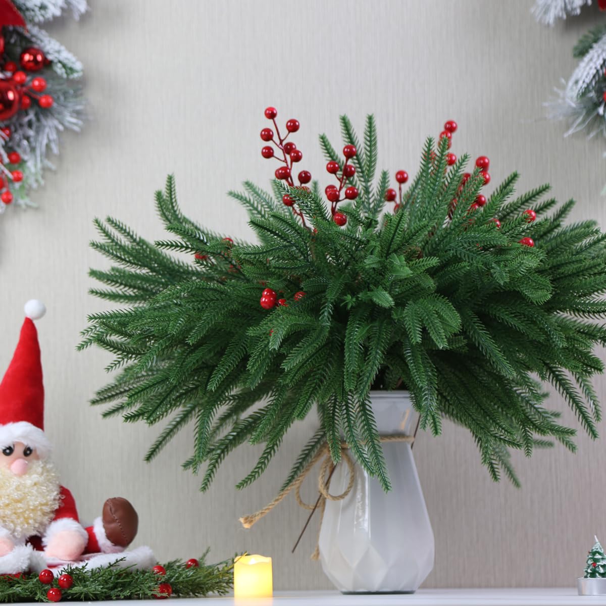 18" Real Touch Norfolk Pine Stems for Christmas Decoration, Artificial Pine Branches Greenery Stems for Vase, Christmas Picks for Xmas Tree,Wreath,Table,Planter,DIY Home Decor (6 Pcs Pine Branches)