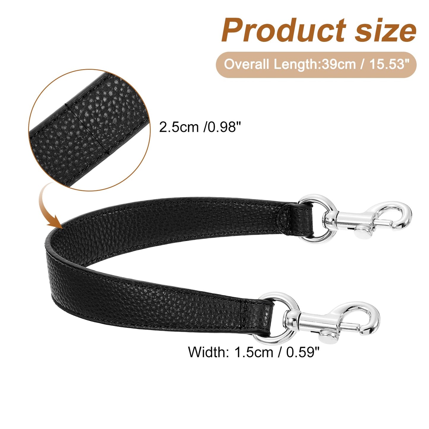 uxcell 14.17 Inch PU Leather Short Bag Strap with Clasp, Purse Handles Handbags Replacement Straps for Clutch Bag Underarm Bags, Black, Silver Buckle