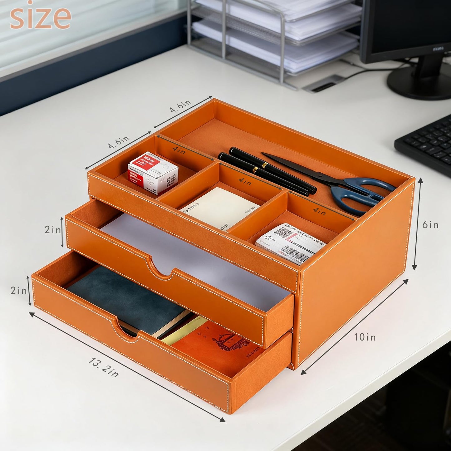 SYRWDXTX Household Multifunctional Desktop Storage Cabinet, Drawers and Four Separate Organizers, Watch box Four divider Storage Box on the Bedside Table in the Room (brown)
