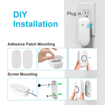 Wireless Doorbell, SECRUI Door bell Over 1000ft Coverage with 2 Plug-In Receivers, 1 Waterproof Push button, 52 Chimes, 110dB loud Sound Colorful LED Flash