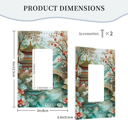 Asian Palace Traditional Bridge Cherry Blossoms Single Decora Outlet Wall Plate 1 Gang Rocker Decorative Switchplate Faceplate GFCI Light Switch Covers for Home Living Decor
