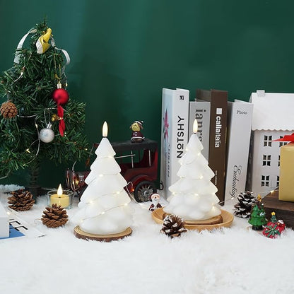 Homemory Christmas Tree Candles with Remote, 2 Pcs Waxy LED Flameless Candles Flickering, White Electric Lights Battery Operated for New Year Celebration Holiday Decorations 7.5 Inches