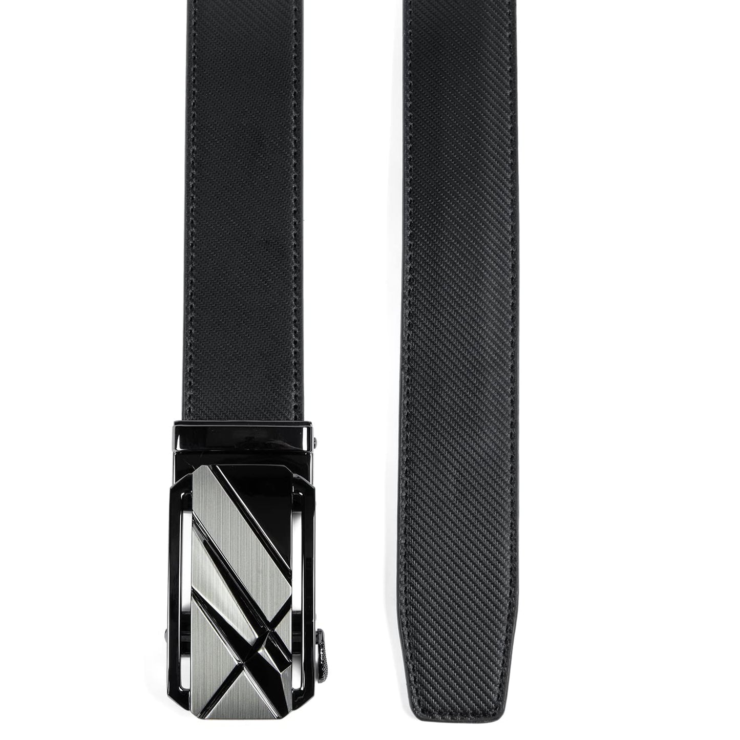 Drowsmen Belt men,leather ratchet Strap 1 3/8" with Comfort Click Sliding Automatic Buckle in gift box, Adjustable belt Trim to Fit (Carbon Fiber M Straps, 32"-38" Waist Adjustable)