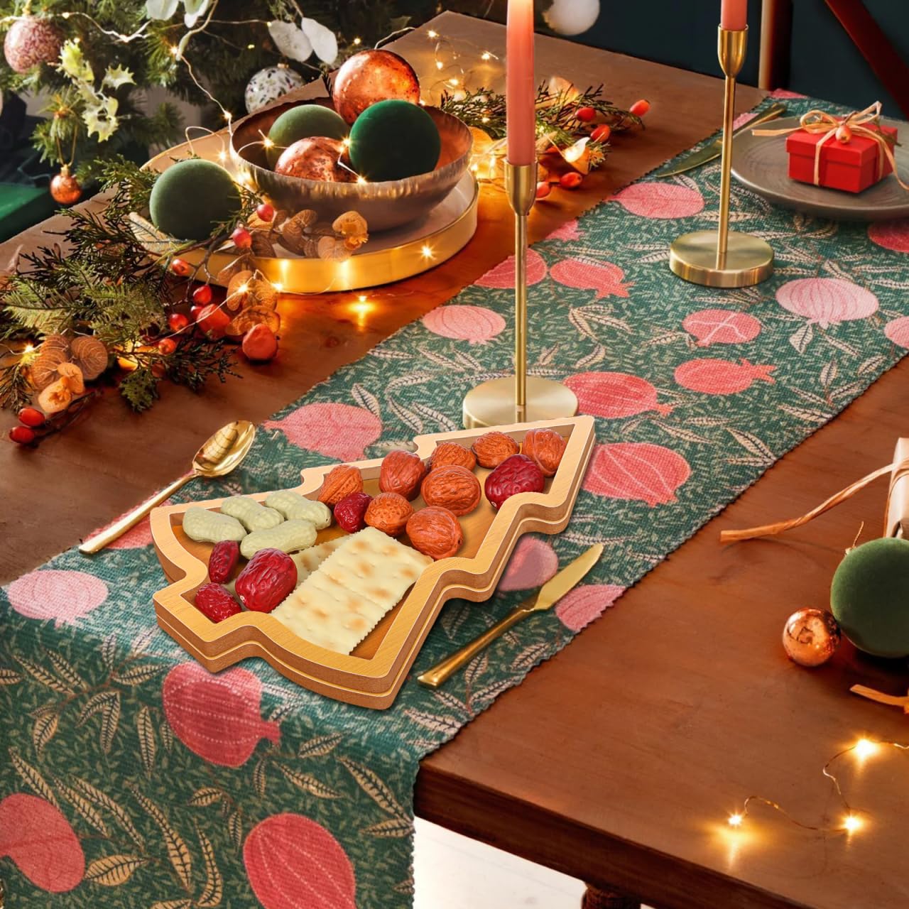 MAGICLULU 1pc Wooden Christmas Tree Serving Tray Wooden Appetizer Tray Christmas Serving Dish Tree Snack Candy Dish Plate for Home Kitchen (Size C