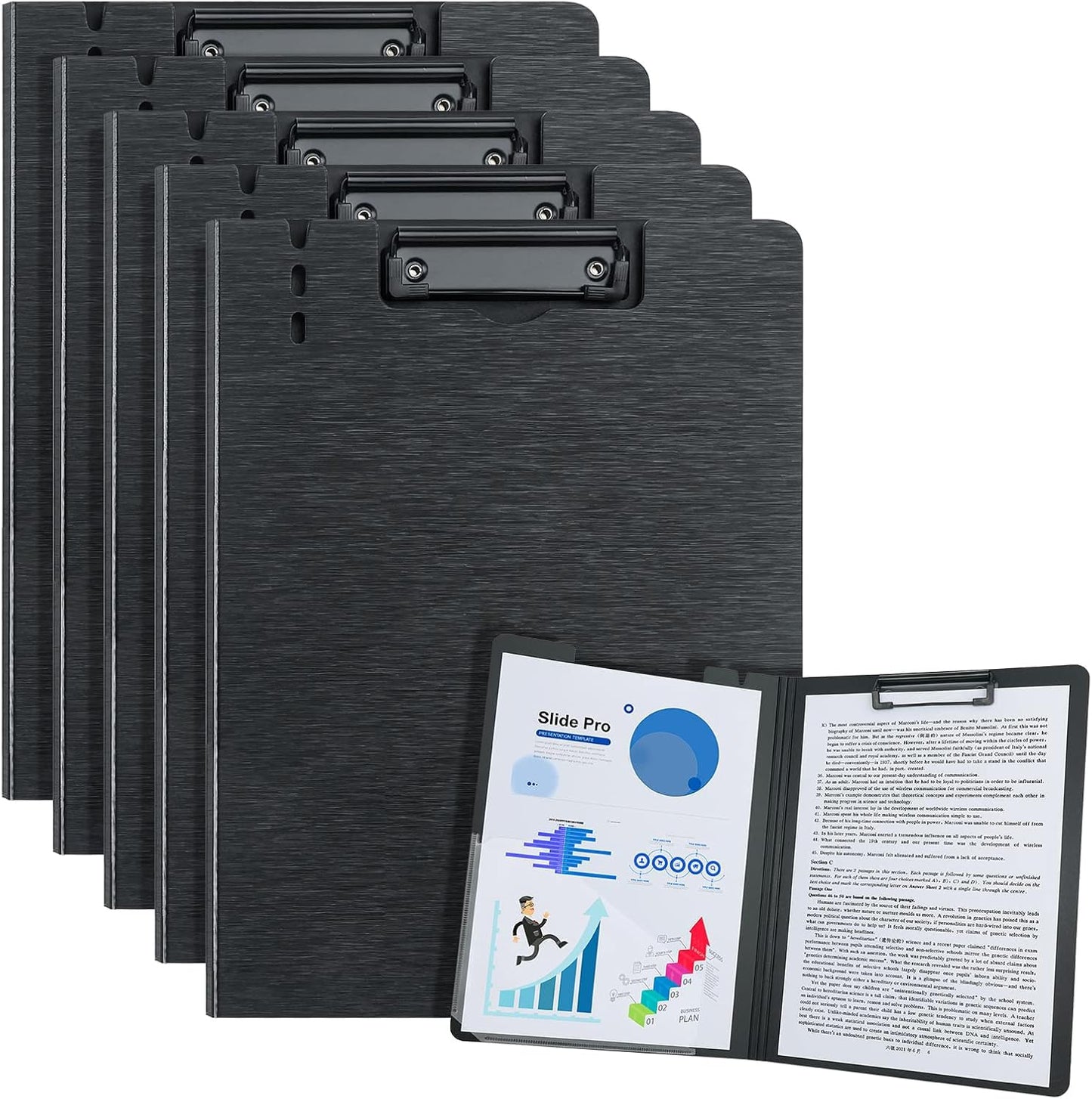 URbantin A4 Clipboard Folder, Foldable Clipboards with Pocket,5 Pack Clip Board for Memo Form Document & School Office Work Classroom (Black)