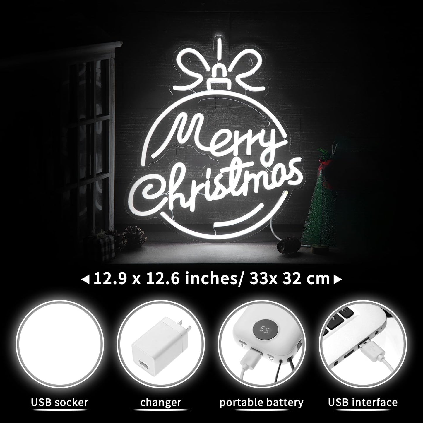 Xuhal Merry Christmas Neon Signs Acrylic Neon Light White Merry Christmas LED Light USB Powered Led Sign for Wall Decor Party Room New Year Wedding