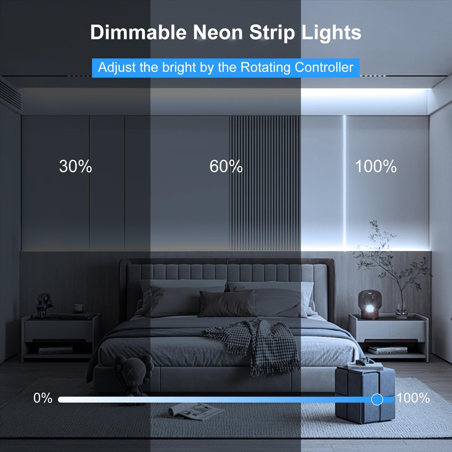 DBFAIRY 33Ft LED Neon Rope Lights, 24V Dimmable LED Strip Lights DIY Flexible Silicone Waterproof Neon Strip Lights for Bedroom Gaming Bedroom Outdoor Decor (Cool White)