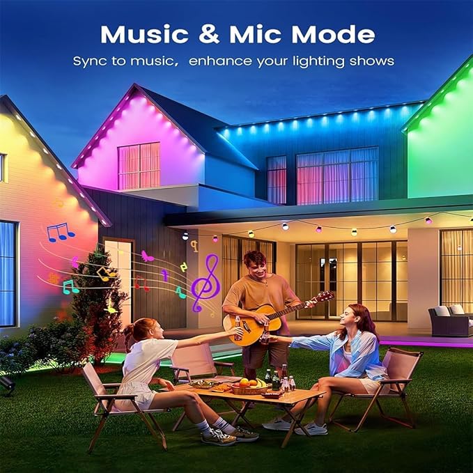 140FT Permanent Outdoor RGB Lights - IP67 Waterproof with Smart App Control Remote, DIY Scene Modes, Music Synchronization, Eaves Lights for Garden Decor, Deck, Party, Party,Roof
