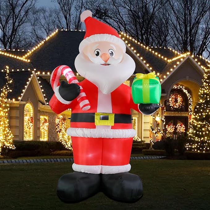 MUMTOP 10FT Tall Christmas Inflatables Outdoor Decorations, Giant Inflatables Santa Claus with Candy Cane Blow up Yard Decoration Built-in LED Lights for Outdoor Party Holiday Decor