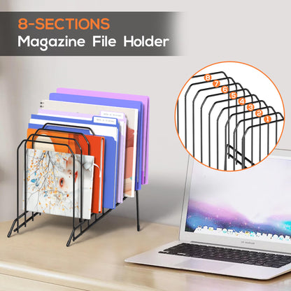 Gawerk Incline Metal Desk Magazine Folder Holder, Sorter Desk File Organizer with 8-Section Vertical Compartments Rack File Organizer for Office, Home, School