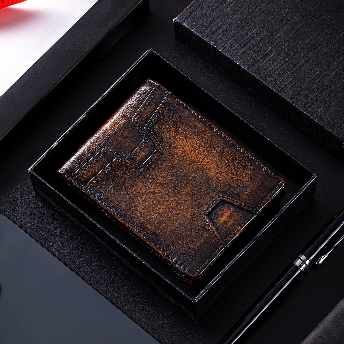 SCHLATUM Front Pocket Wallet for Men Slim Lightweight RFID Blocking Genuine Leather Bifold Thin Wallet with 10 Card Slots, Antiqued