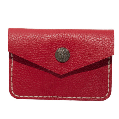 Guild Accessories Handstitched Red Leather Card case Wallet - Artisan Crafted Envelope Card Holder with Antique Brass Snap, Full-Grain Leather Slim Pocket Organizer (Red)