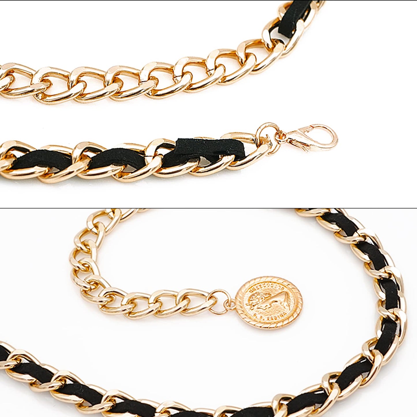 HIQUACC Leather Chain Belts for Women Girls, Layered Body Chain Belts Metal Waist Chain for Dress Vest Jeans