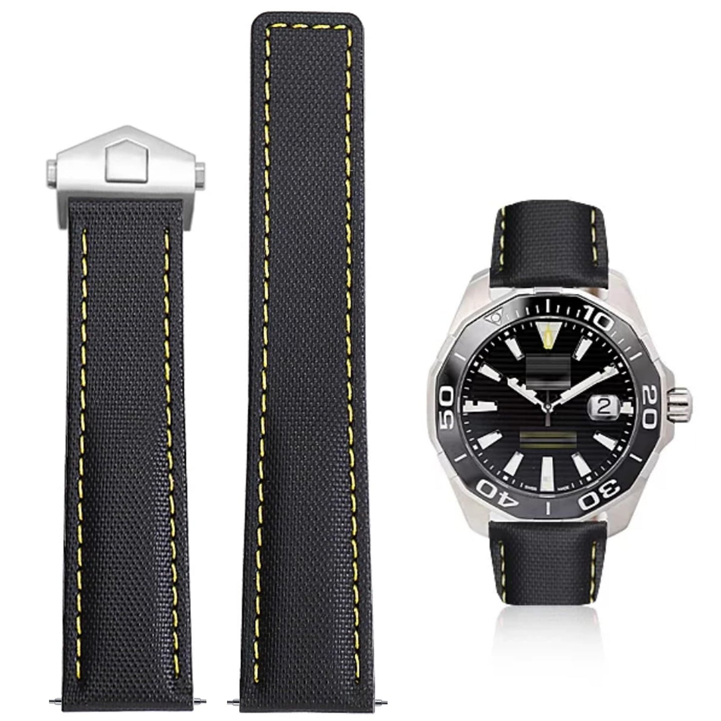 Nizonlaie Nylon Leather Watch Band Quick Release Waterproof Oxford Fiber Nylon Genuine Leather Deployant Watch Band Strap Nylon Leather Universal Replacement Bracelet Strap 20mm 22mm for Men Women