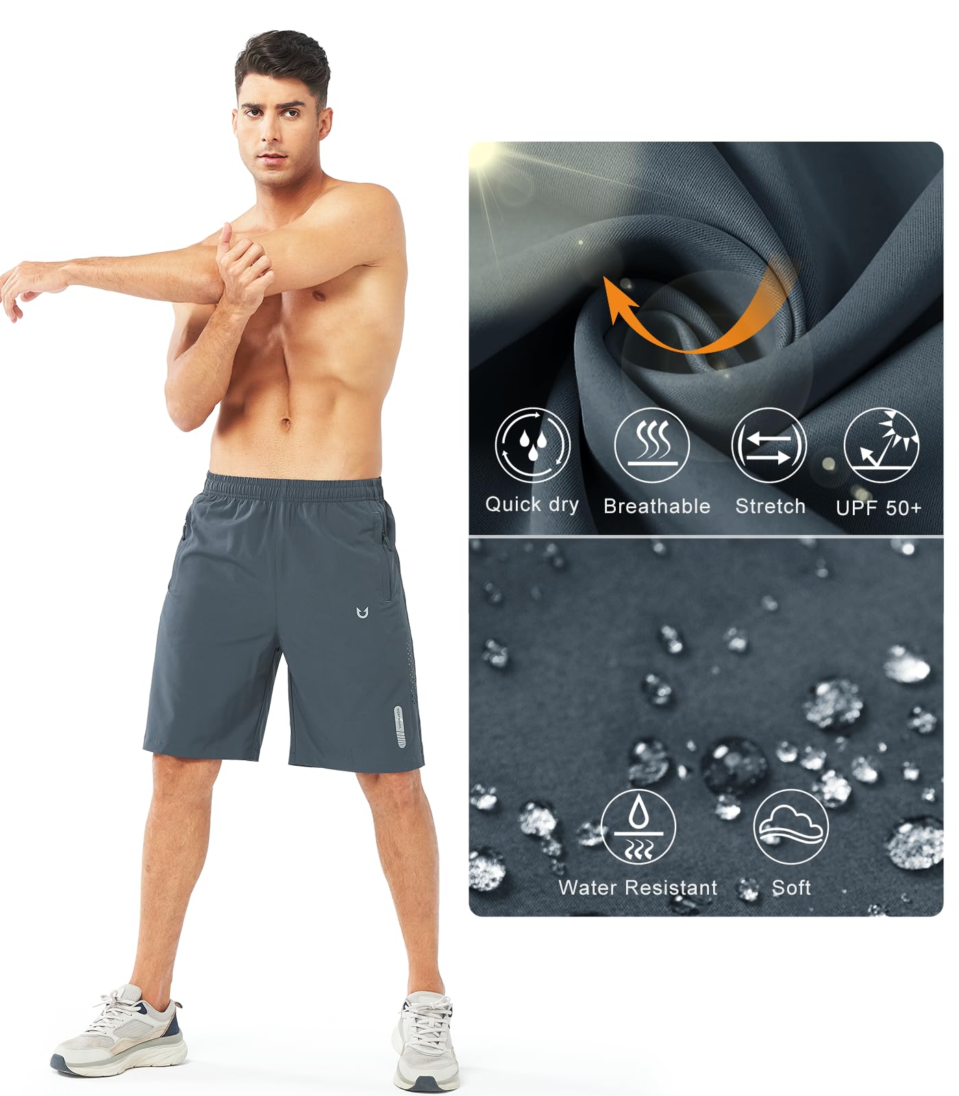 NORTHYARD Men's Athletic Running Shorts Gym Workout 7"/9"/5" Quick Dry Lightweight Sports Basketball Tennis 3 Zipper Pockets COOLGREY-9inch M