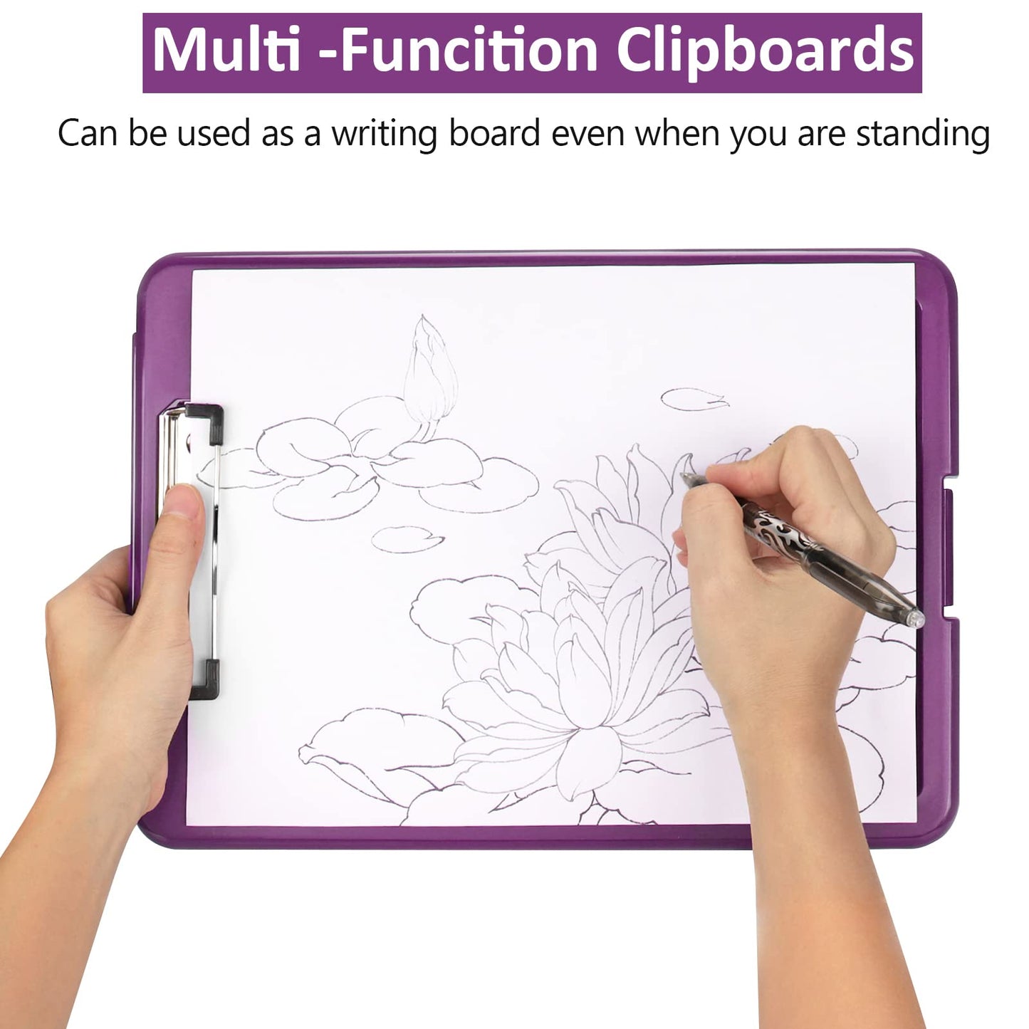 SFLHHDM A4 Clipboards, Folder Clipboard with Storage, Folio Plastic Clipboard with Low Profile Clip,Waterproof Nursing Clipboards Foldable Document Case for Office Work-Deep Purple