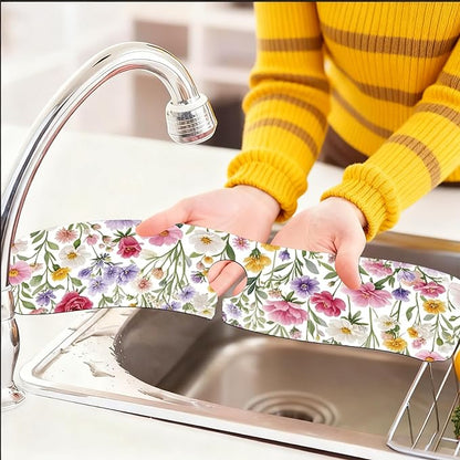 2 Pcs Kitchen Sink Splash Guard Faucet Mats Colorful Watercolor Flowers and