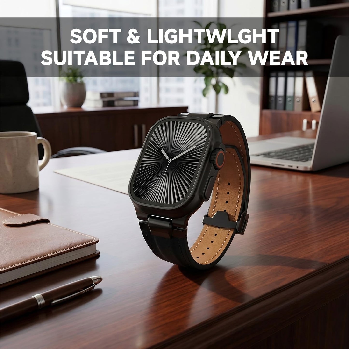 Vintage Genuine Leather Band for Apple Watch Ultra 49mm (2026 Upgrade), Rugged Replacement Strap Compatible with iWatch 46mm 45mm 44mm - for Men Women, Fit Ultra3/2/1, SE 3/2/1, Series11 10/9/8/7/6/5/4
