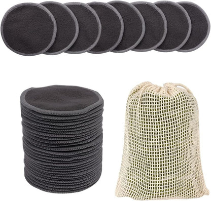 LOPHE Washable Make-Up Pads, Pack of 24 Cotton Pads, Reusable, Made of Bamboo Charcoal, Make-Up Nursing Pads with Laundry Bag, Cotton Pads, Sustainable Make-Up Wipes for Facial Cleansing (Grey)