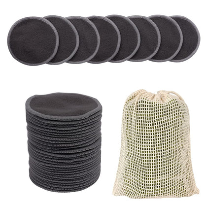 LOPHE Washable Make-Up Pads, Pack of 24 Cotton Pads, Reusable, Made of Bamboo Charcoal, Make-Up Nursing Pads with Laundry Bag, Cotton Pads, Sustainable Make-Up Wipes for Facial Cleansing (Grey)